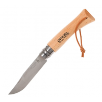 Нож OPINEL №7, нержавеющая сталь, рукоять из бука, с кожаным темляком